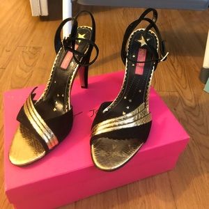 Black suede with gold detail Betsey Johnson heels